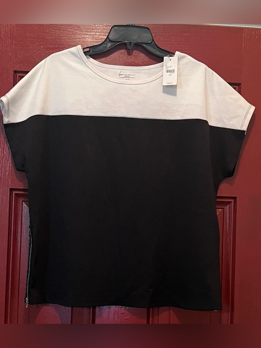 Lane Bryant Black and White Colorblock Short Sleeve Tee